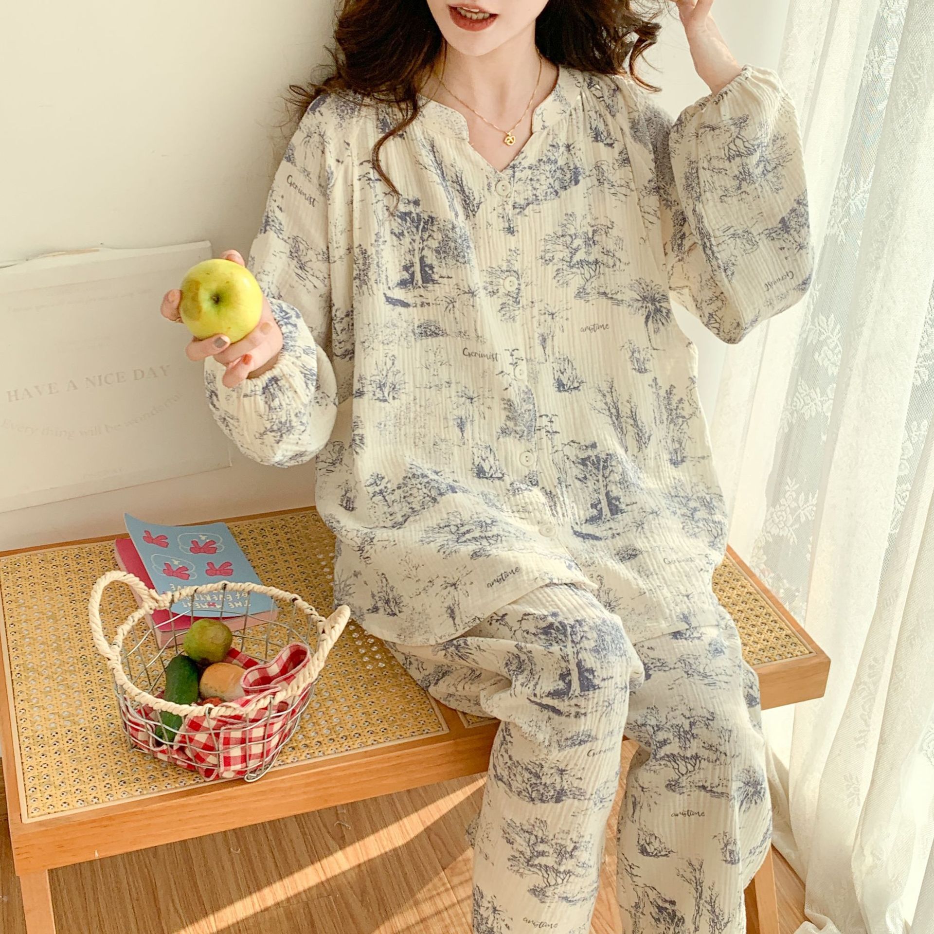 Spring and Summer Cotton Yarn for Pregnant Women suit Spring and Autumn Thin Crepe Postpartum Breastfeeding Clothes for plus size Moon Clothes Breastfeeding Clothes