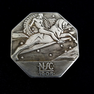 Antique Crafts Octagonal Shaped Coin Medal Brass Silver Plated Material # T2151