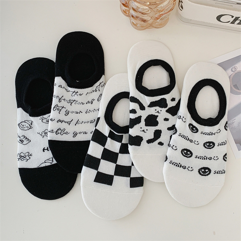 Houndstooth women's short socks shallow mouth invisible socks…