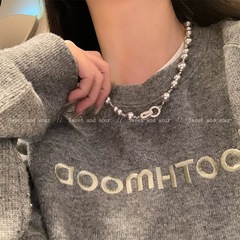 高级感灰色仿珍珠项链小众设计感高级气质锁骨链女夏甜酷百搭颈链