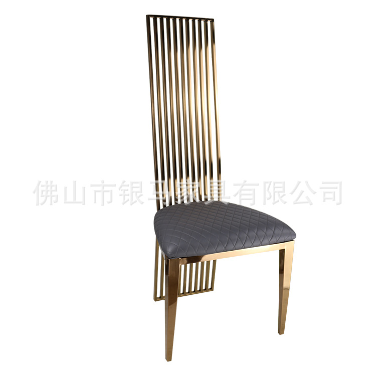 Fábrica al por mayor Hotel banquete boda comedor silla boda galvanoplastia Silla de acero inoxidable Bolsa De Oro suave Silla de comedor de cuero