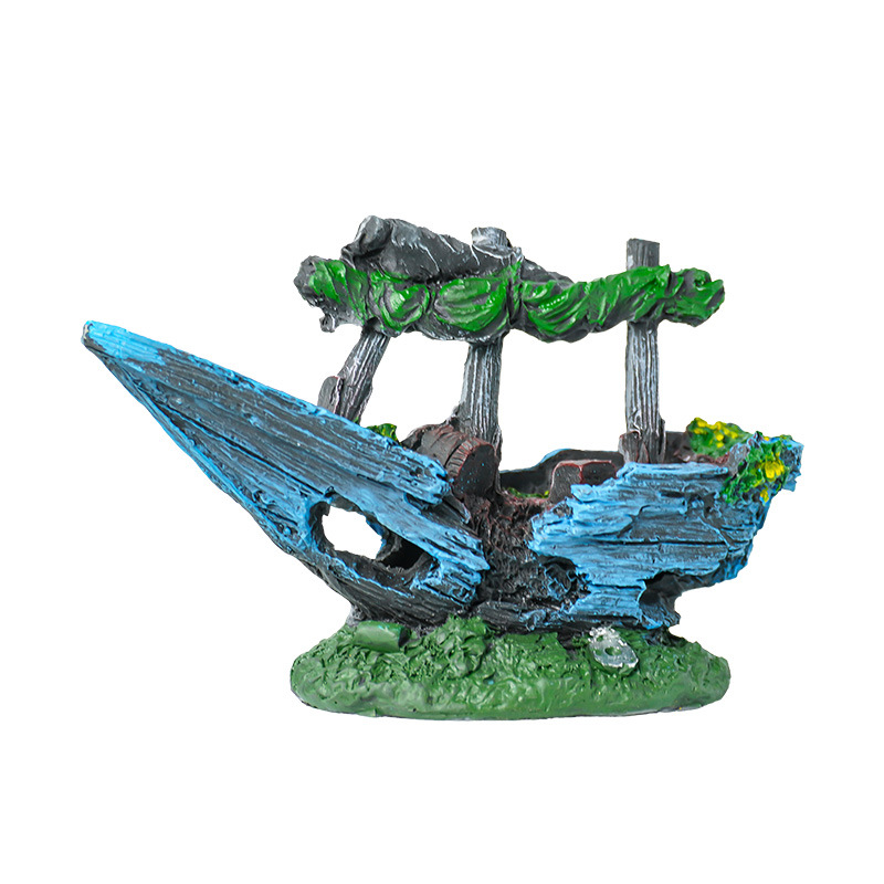 Barco de simulación, peces y camarones, casa de esquivar el paisaje de la pecera, decoración de la pecera de la cueva, decoración de la pecera, acuario, naufragio roto
