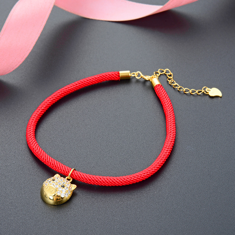 Pulsera de oro de plata esterlina S925 mujer coreana simple nicho de diseño sensación de brazalete de diamantes estilo chino cerdo joyas