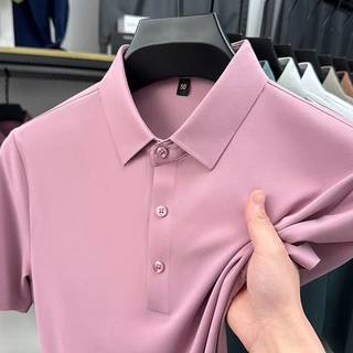 夏季商务休闲含桑蚕丝POLO衫男士高品质短袖青年纯色翻领T恤衫男