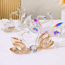 水晶玻璃工艺品摆件跨境专供精品天鹅送小钻结婚纪念礼品母亲节
