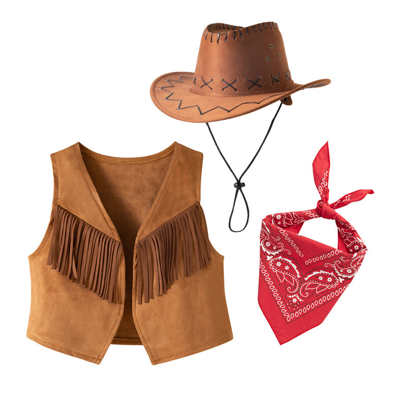 Western Cowboy Kidsren's Vest, Holiday Costume, Role-Playing Costume, Tassel Vest, Can Be Paired with Scarf and Hat