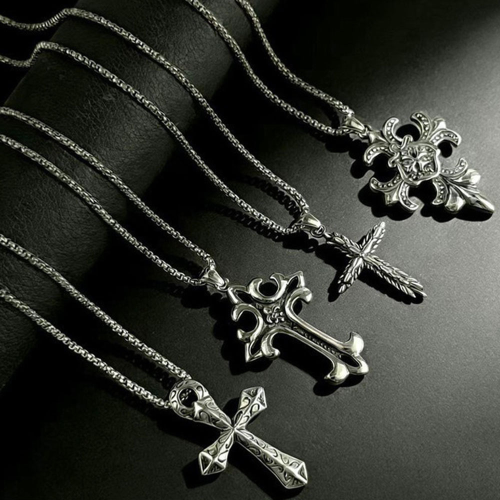 Cross-Border Wholesale Personalized Trendy Gothic Style Cross Pendant Men's Accessories Retro Stainless Steel Necklace