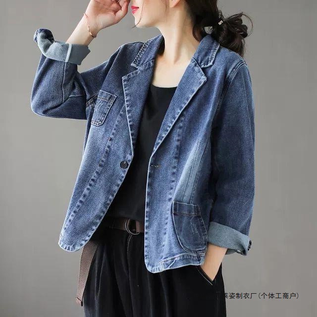 牛仔西装外套女2023秋季新款文艺复古上衣韩版宽松休闲外套ins潮
