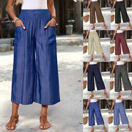 2026夏季新款亚马逊TEMU欧美跨境宽松时尚休闲裤口袋七分阔腿裤