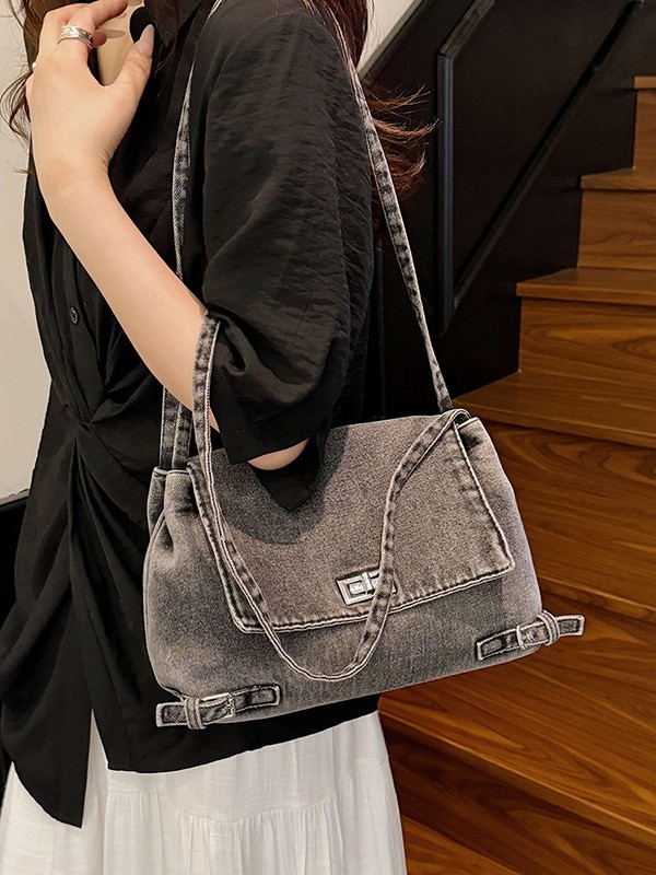 Bolso Tote de mezclilla de gran capacidad literaria y artística para estudiantes de secundaria retro de la universidad y la escuela secundaria