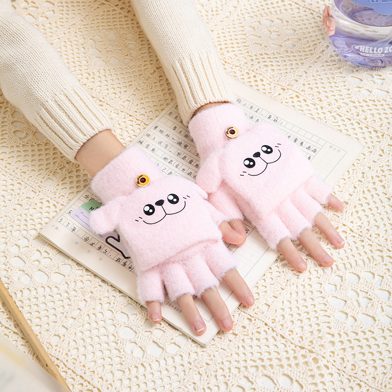 子供の秋冬の保温ジャカードのかわいいアニメの保温学生は字の水晶の毛の線の半分の指を書いて手袋を覆います。|undefined