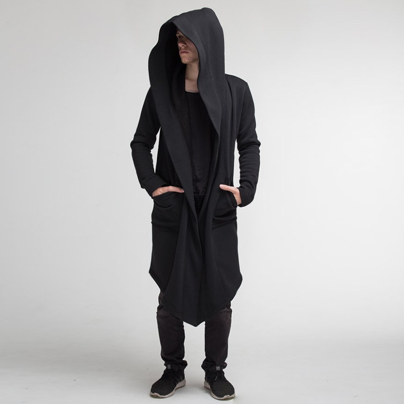 Foreign Trade Autumn/Winter European and American Style Men's Long Cardigan Cape Overcoat Hooded Sweatshirt