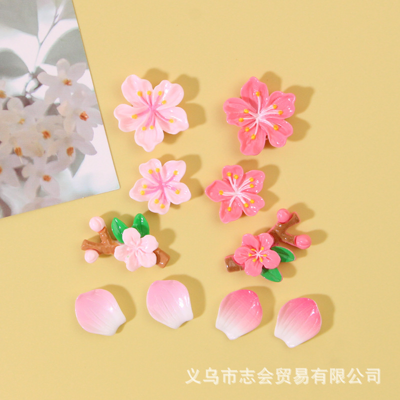 New Peach Blossom Tree Petals Flowers Resin DIY Cream Glue Hair Accessories Clogs Water Cup Refrigerator Magnet Jewelry Accessories