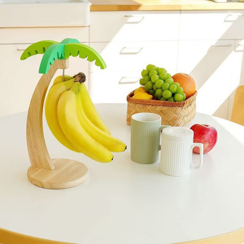Wooden Banana Rack Fruit Storage Rack Solid Wood Creative Storage Rack Kitchen Household Simulated Leaf Bracket