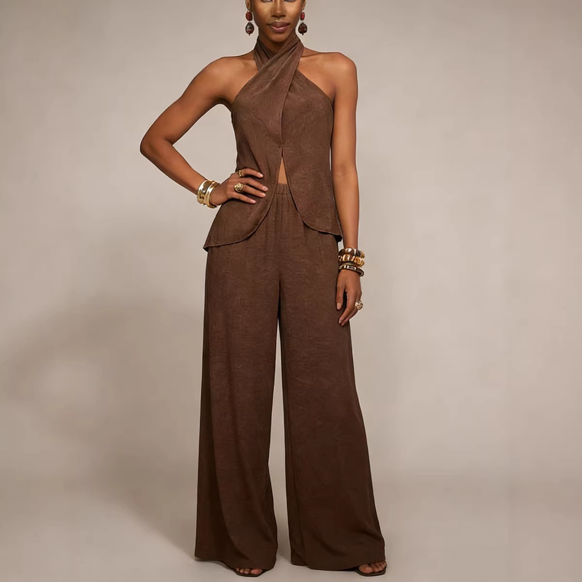 2026 New European And American Women's Clothing Off Shoulder Sleeveless Fashion Trousers Fashion Casual Set_ecoleips.com