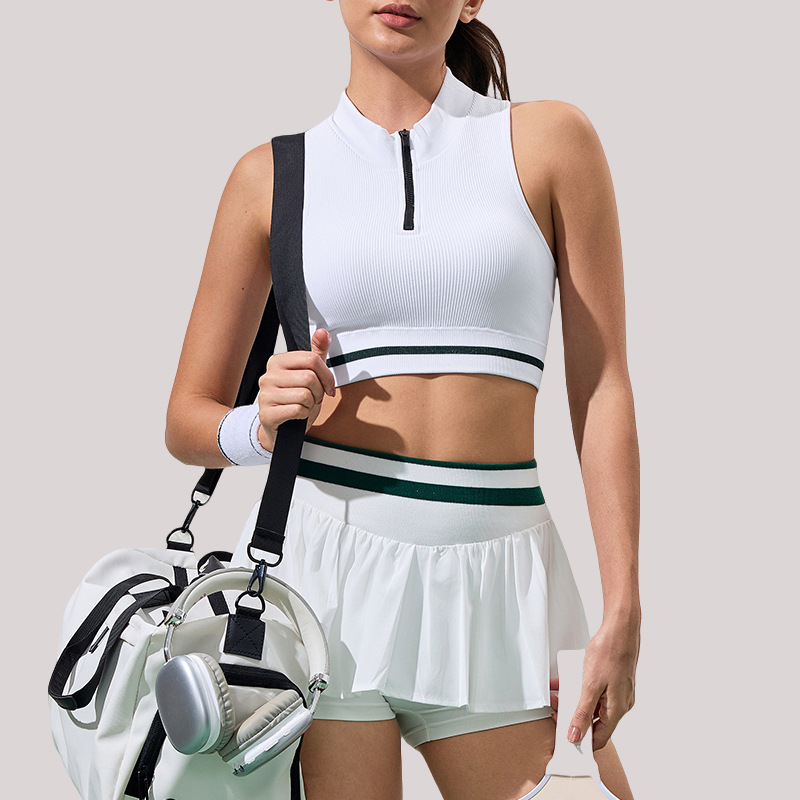 Nuevo chaleco de yoga deportivo con rosca con cremallera semiabierta para mujer sin anillo de acero para correr fitness tenis entrenamiento ropa interior deportiva