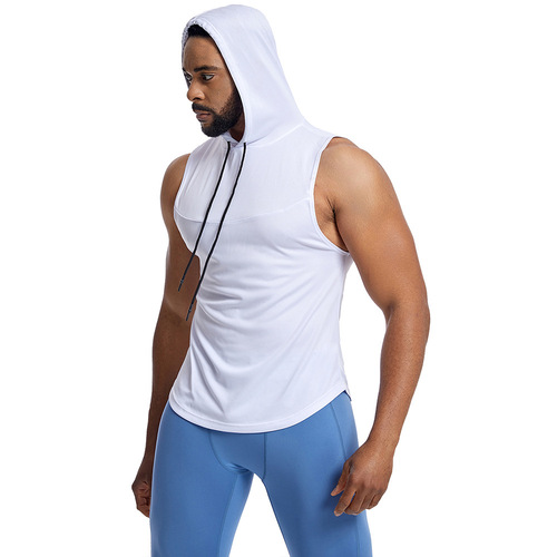Cross-border network eye men's summer hooded sleeveless workout top sweat running basketball quick-drying vest