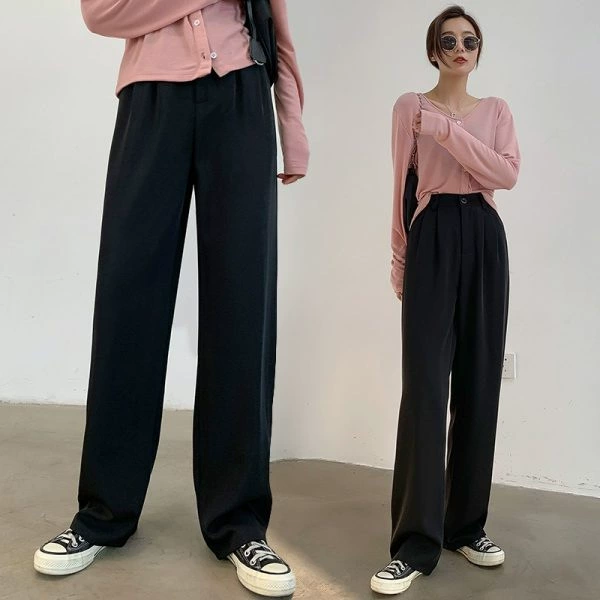 High-Waist Wide-Leg Trousers, Korean Style, Spring–Summer Loose Straight Fit