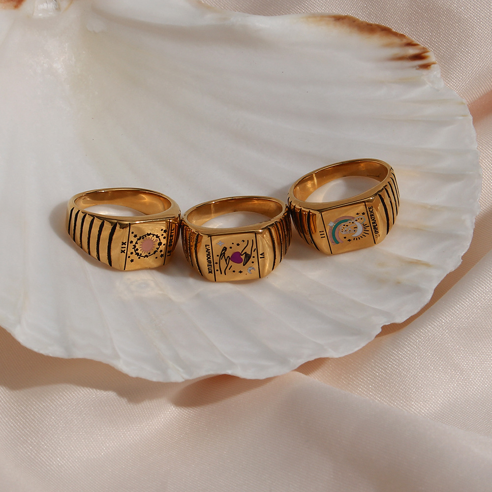 Simple Style Earth Star Moon Stainless Steel Rings Metal Stainless Steel Rings