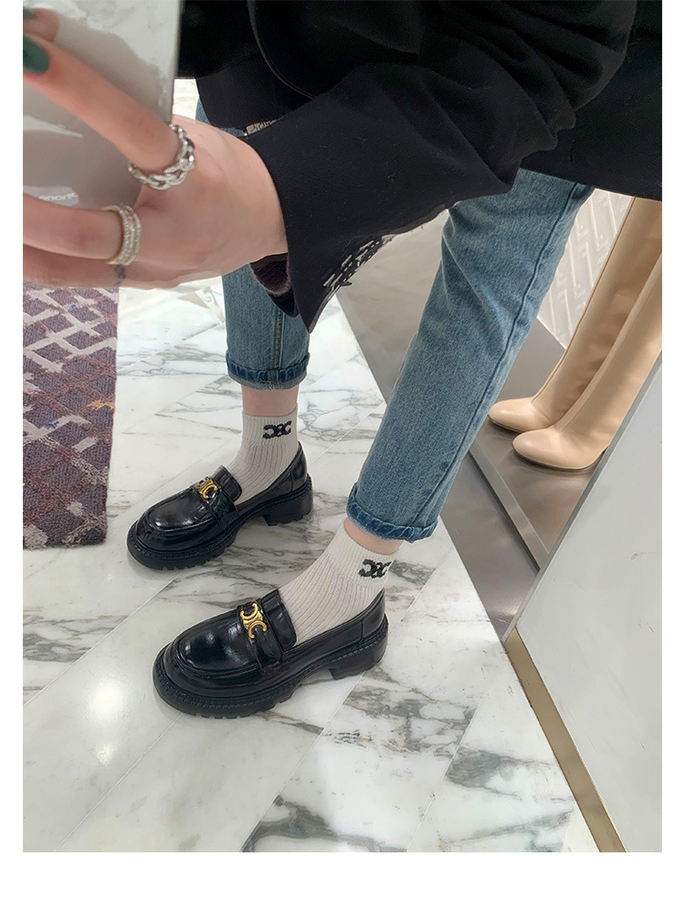 葡萄妈Studiolee英伦风小皮鞋女小金扣圆头一