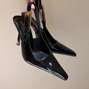 2023 Black Fairy sandals women's stiletto heel summer high heels niche elegant simple open toe square toe sandals