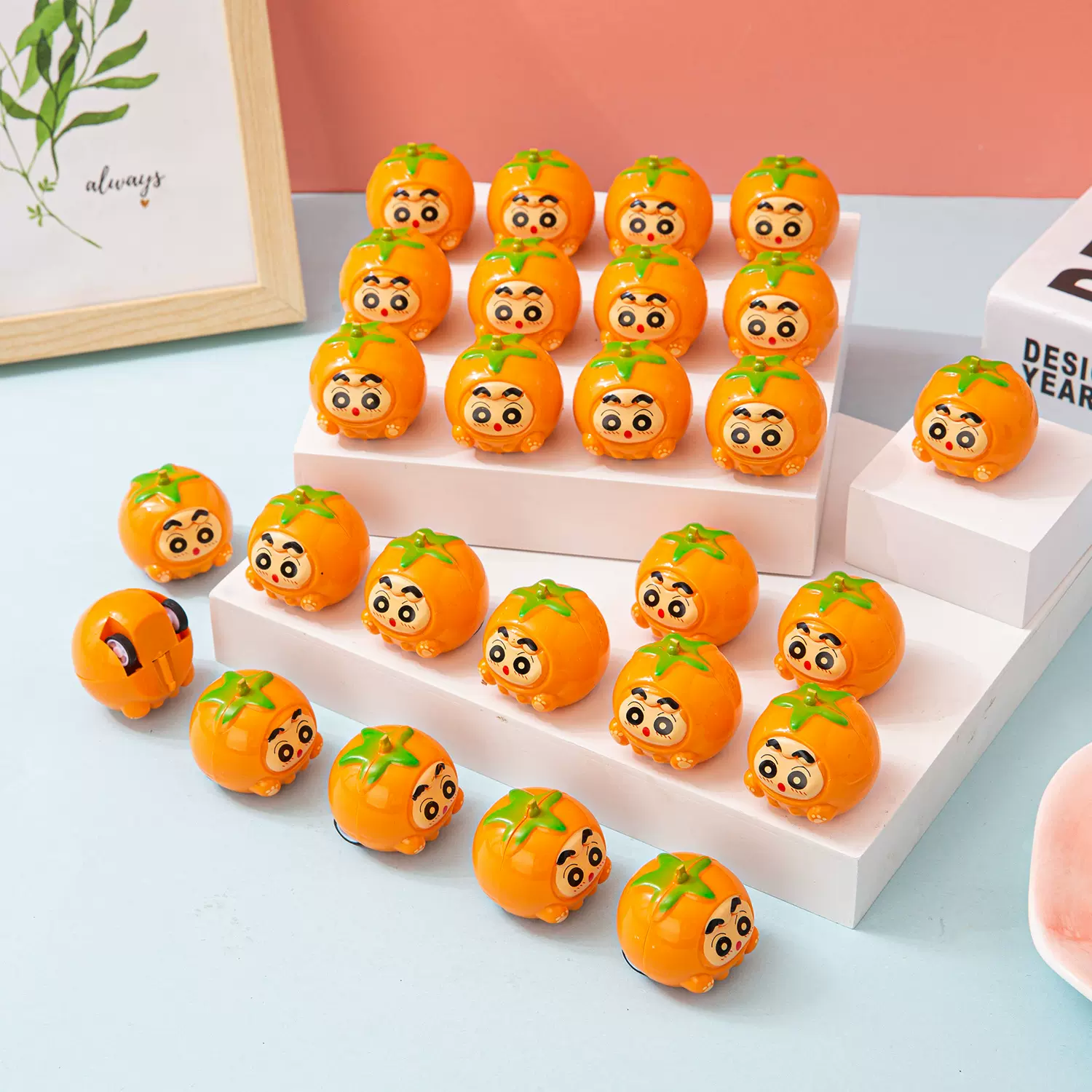 创意可爱水果表情柿子回力汽车儿童小玩具男女孩奖励地摊夜市批发