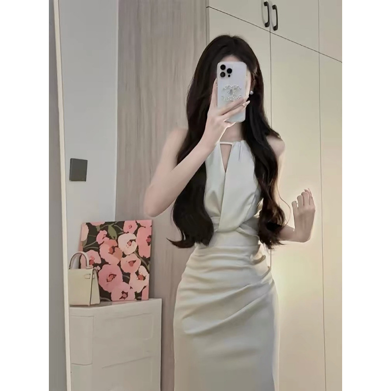 Elegant High-Cool Dress for Women, Summer Halter Neck Satin Mermaid Dress, Waist-Cinching, Unique Design, Birthday Mini Dress, Marriage Registration