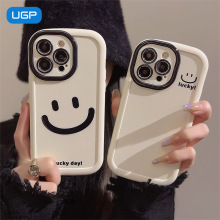 适用苹果15promax手机壳泡芙iphone16简约笑脸14plus情侣13防摔12