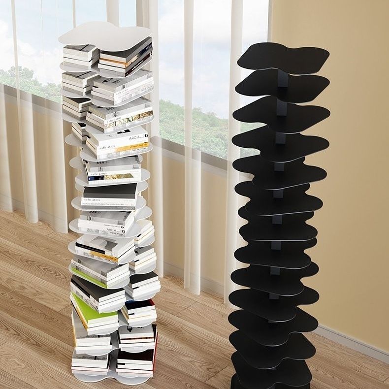 Nordic Spiral Bookshelf Floor-Standing Book Multi-Layer Storage Rack Iron Modern Rotating Invisible Corner Bookcase