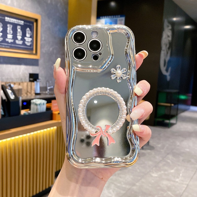 Luxury Silver Plated Pearl Mirror Phone Case For Iphone Series_voghion.com