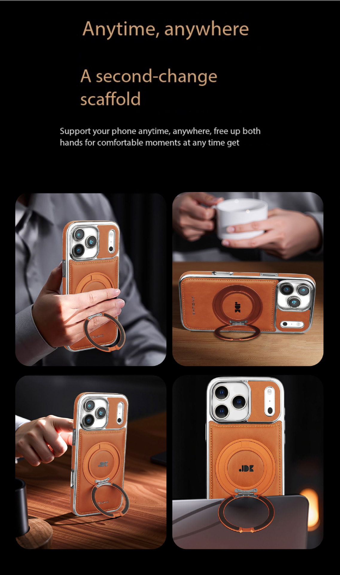 Ốp lưng từ tính xoay 360 độ cho iPhone 17 Pro Max, iPhone 17/16, chống sốc viền dày — Màu đen, Màu xanh lam, Nâu thanh lịch, Nâu mocha chi tiết 4