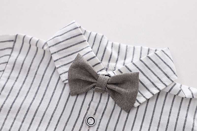 265g Weight Long Sleeve Sleeve Length Cotton Fabric Type British Style Stripe Button Cotton Boys Clothing Sets