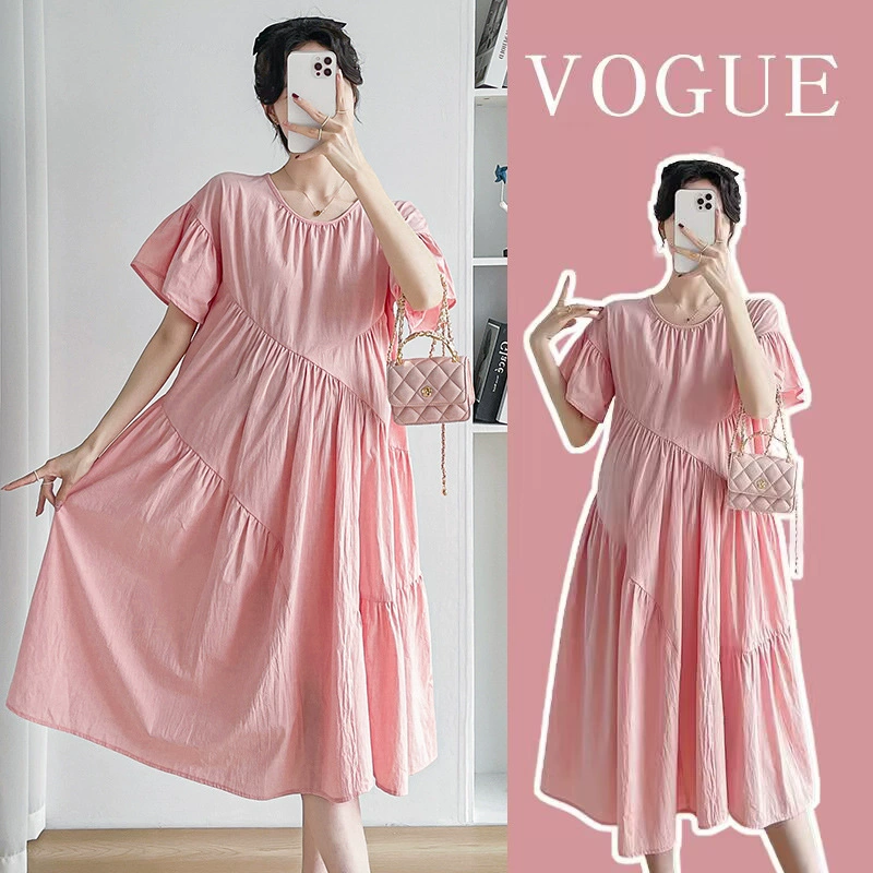 Модное розовое платье для беременных в стиле ретро Sweet Bubble с рукавами труба длинное платье выше колена 2022 летнее модное платье для похудения