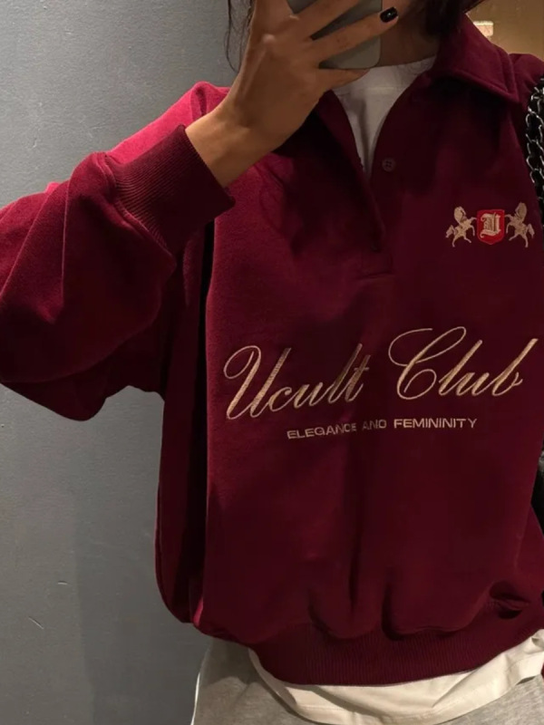 ヨーロッパとアメリカンスタイルのファッショナブルな個性ハンサムなレタープリントニッチ楽しいハーフジップラペル厚みのある通勤スウェットシャツ|undefined