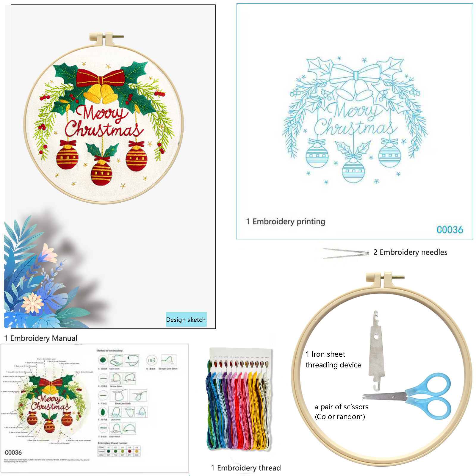 Bolsas de materiales de bordado transfronterizas explosivas de Navidad dos algodón de alta calidad bordado fábrica de decoración del hogar al por mayor