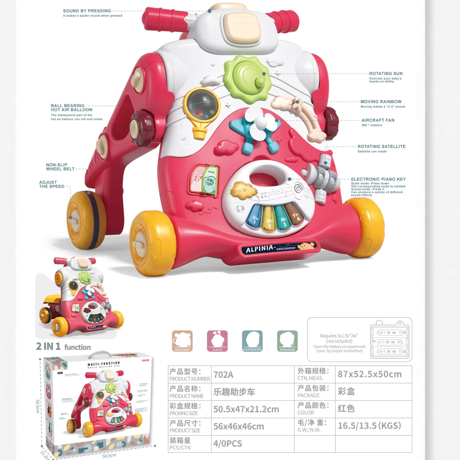 Transfronterizo multifuncional iluminación y música infantiles caminante inteligente educación temprana deslizante juego de juguetes caminante