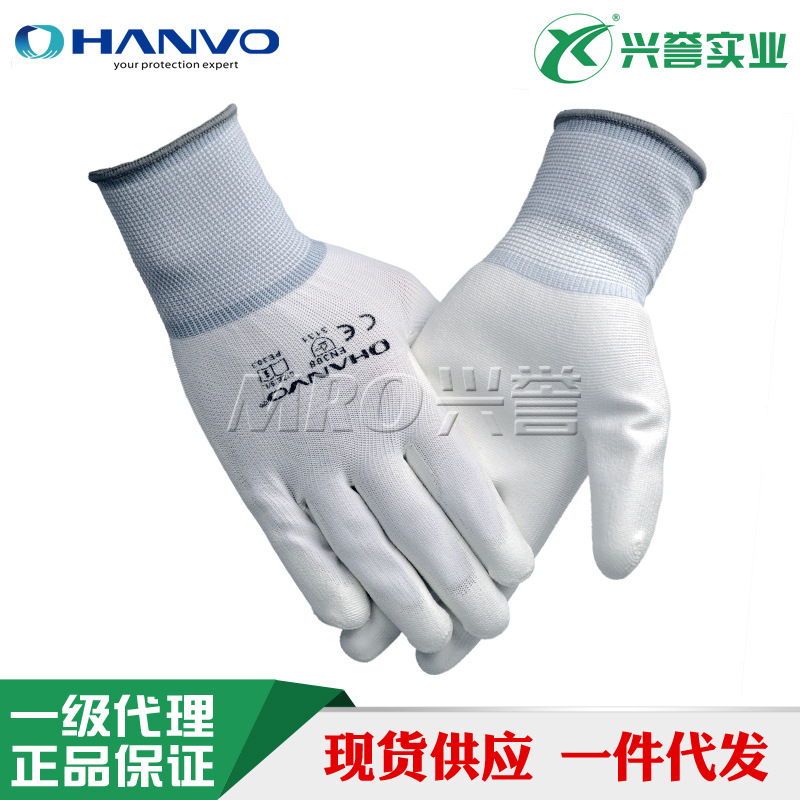 恒辉PE303 Pu涂层通用手套精细操作劳保手套批发电子设备汽车组装