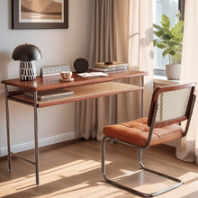 跨境实木书桌写字台家用学生办公学习电脑桌书房窄书法不锈钢桌子