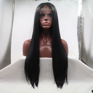 Factory Outlet Cross-border Wigs Women's Daily Chemical Fiber Front Lace Wig Free Black Long Straight Hair Full Top Headgear