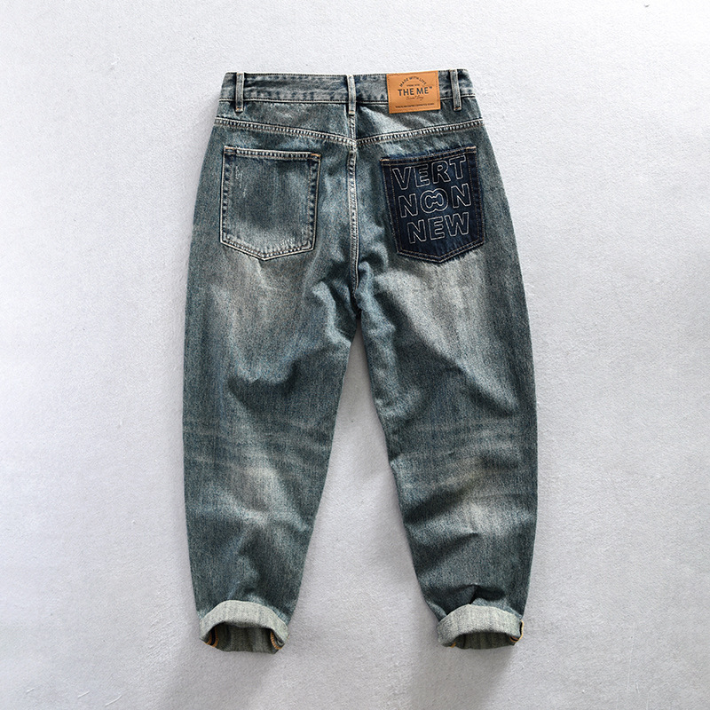 G7167 herren retro gewaschen denim casual hosen, ein stück für haar ersatz_voghion.com
