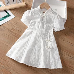 Girls' Cheongsam Dress Summer 2025 New Children's Short Sleeve Retro Tang Suit Hanfu Dress Princess Dress Children's Clothing