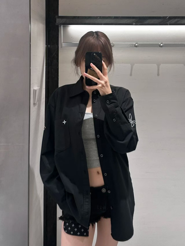 高版本~设计师十字花刺绣水洗工装上衣阔身衬衣25年秋季男女同款|undefined