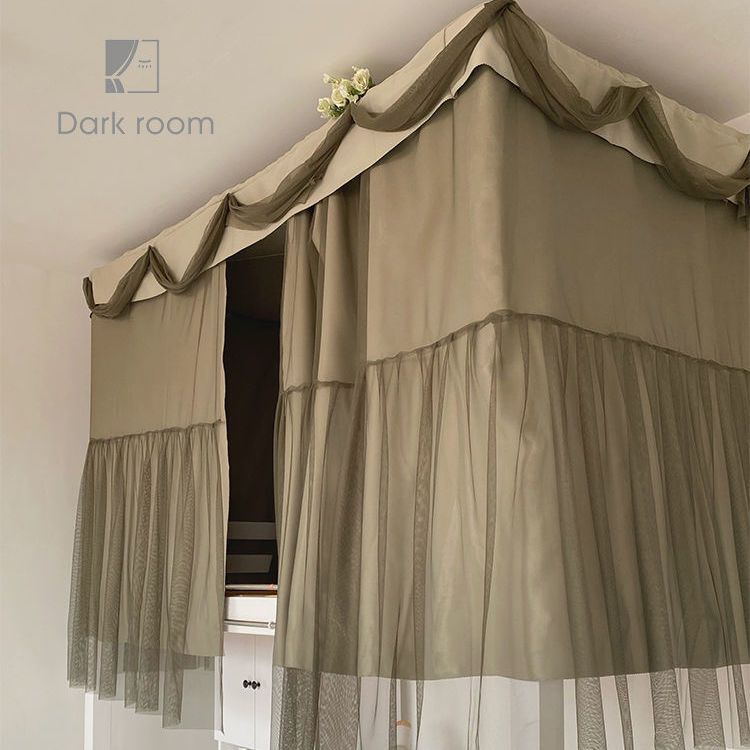 Dark room包邮推荐大学生上下铺墨绿遮光精致双层花艺床帘 墨幽|undefined