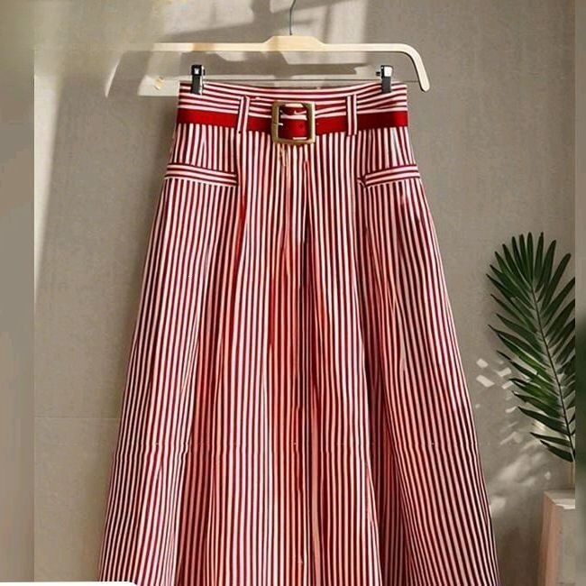 2025 New Chiffon A-Line Summer French-Style Unique Striped Umbrella Skirt Women's High-Waisted Half-Skirt with a Sense of Elegance 2025 New Chiffon A-Line Summer French-Style Unique Striped Umbrella Skirt Women's High-Waisted Half-Skirt with a Sense of Elegance