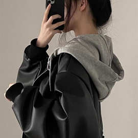 韩系感黑色皮衣外套女春季新款小众百搭辣妹机车服夹克上衣中润