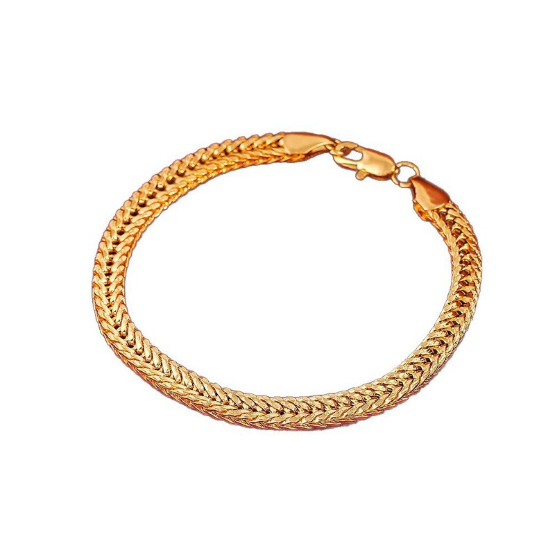 Cross-Border Aliexpress Handmade European and American 18K Gold-Colored Bracelet 6mm Men's Bracelet Electroplated Jewelry Women's Wholesale Jewelry