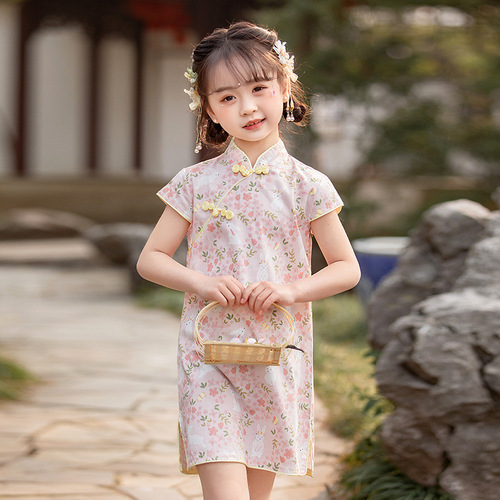 Child's Qipao Summer Dress in Style of Sistina, Chinese Traditional Dress for Girls, Chinese Style, Tang Suit, Ancient Costume, Hanfu Princess Dress