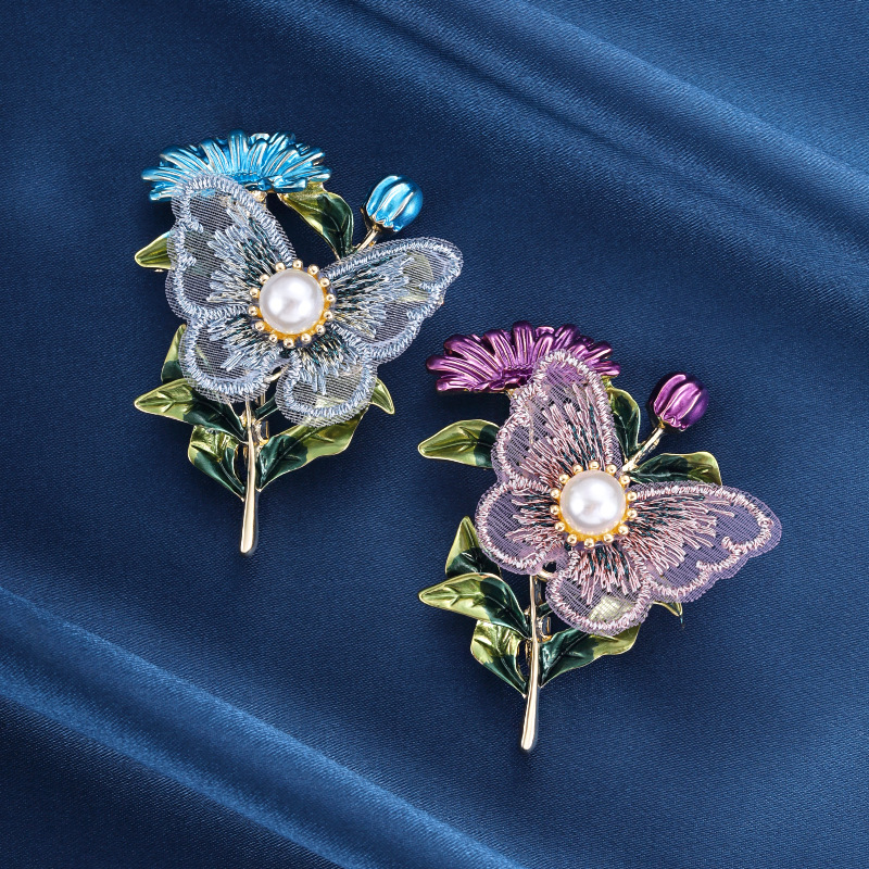 Hochwertige, bestickte Brosche im europäischen und amerikanischen Stil, Anstecknadeln mit floralem Öltropfenmuster für Damen, Bekleidung_voghion.com