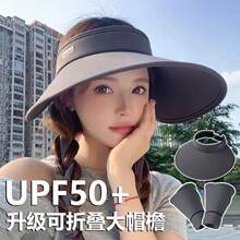 新款空顶防晒帽女夏季防紫外线加大帽檐骑车遮阳帽黑色冰丝太阳帽