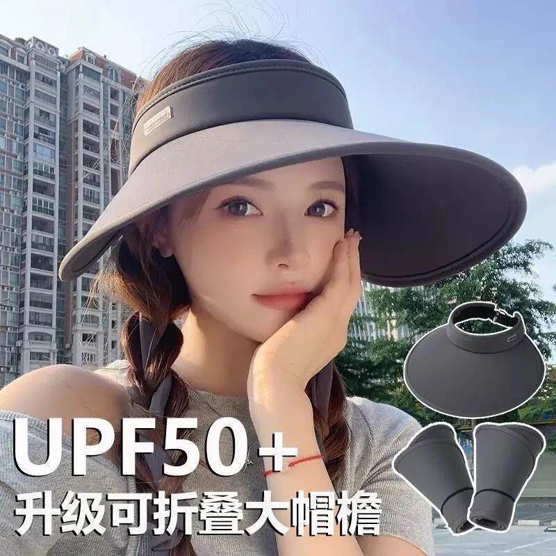 New Style Open-Top Sun Hat for Women, Summer Uv Protection, Large Brim, Cycling Sun Hat, Black Ice Silk Sun Hat